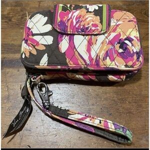 Vera Bradley Small Wristlet Quilted Purse Brown Pink Green Hot Pink Lining